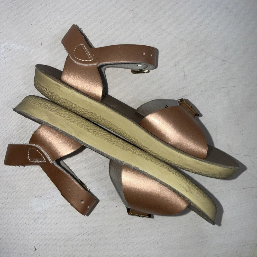 Sun San Surfer Saltwater Girls Rose Gold Leather Classic Preppy Kids Sandals 10